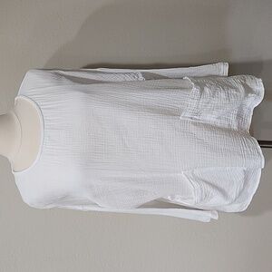 C&C California BlouseTop Cotton Gauze White Tunic Top Pockets Lagenlook size L